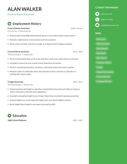 Funeral Home Associate Resume
