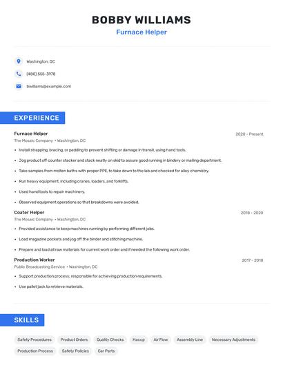 Furnace Helper Resume