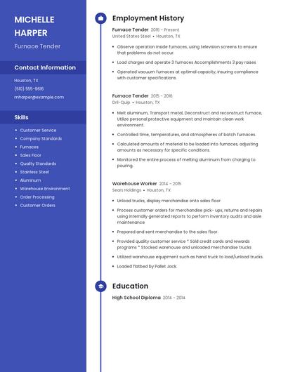 Furnace Tender Resume