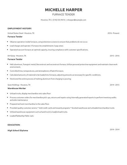 Furnace Tender Resume
