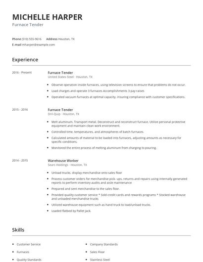 Furnace Tender Resume