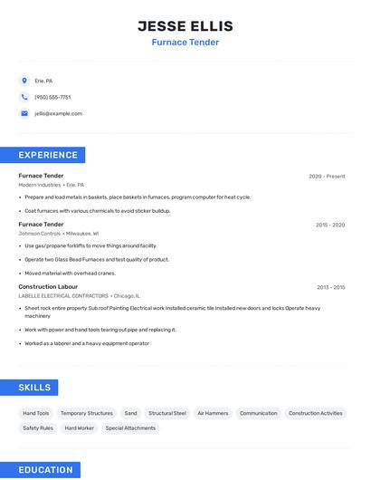 Furnace Tender Resume