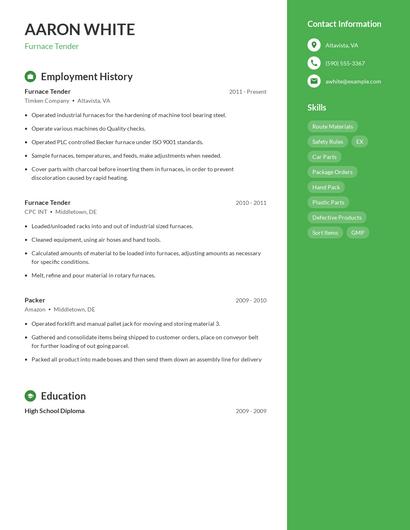 Furnace Tender Resume