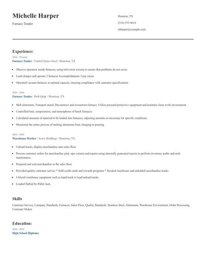 Furnace Tender Resume