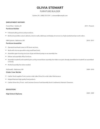 Furniture Builder Resume