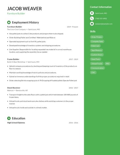 Furniture Builder Resume