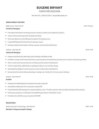 Furniture Designer Resume