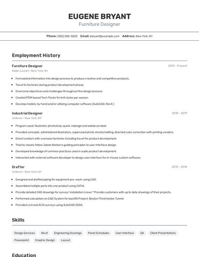Furniture Designer Resume