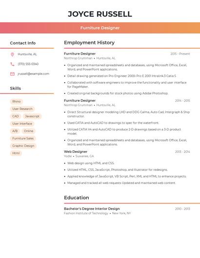 Furniture Designer Resume