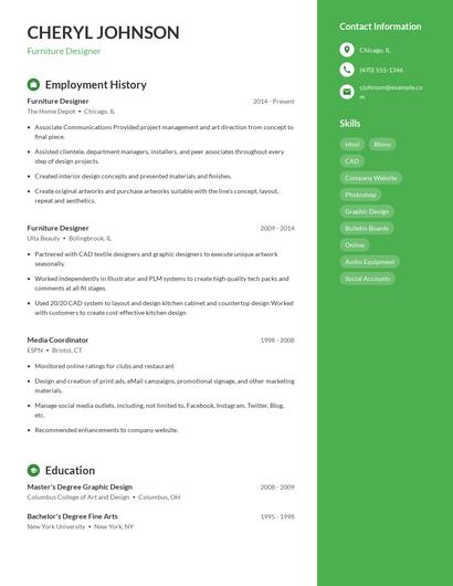 Furniture Designer Resume