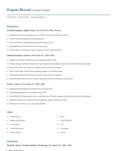 Furniture Designer Resume