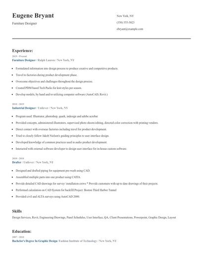 Furniture Designer Resume
