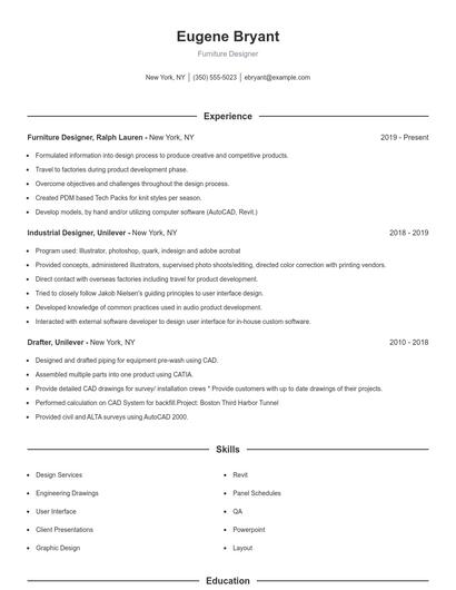 Furniture Designer Resume