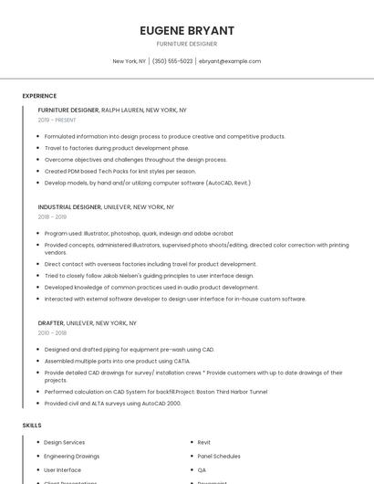 Furniture Designer Resume