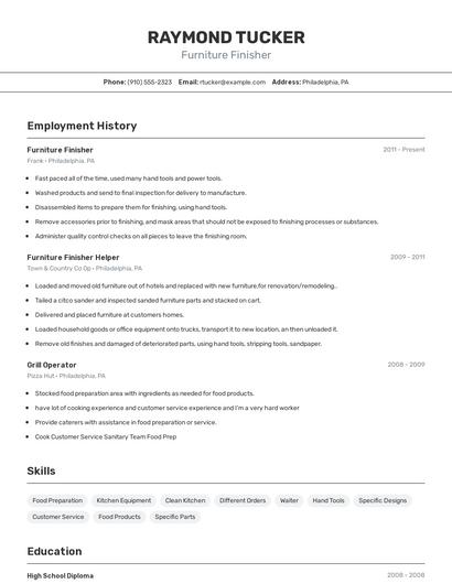 Furniture Finisher Resume