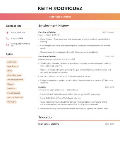Furniture Finisher Resume