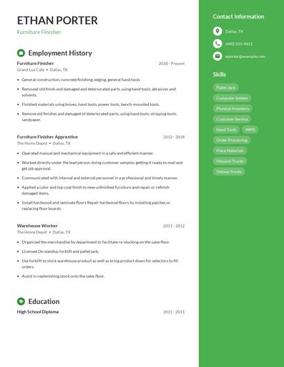 Furniture Finisher Resume