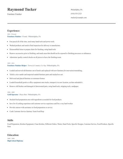 Furniture Finisher Resume