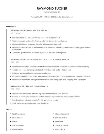 Furniture Finisher Resume