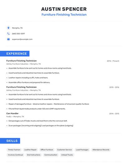 Furniture Finishing Technician Resume