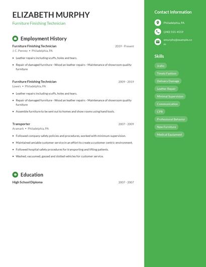 Furniture Finishing Technician Resume