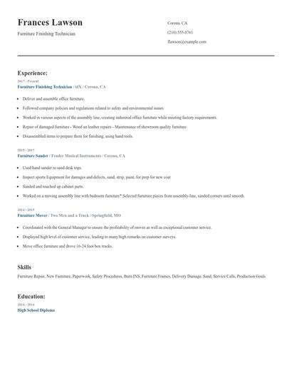 Furniture Finishing Technician Resume