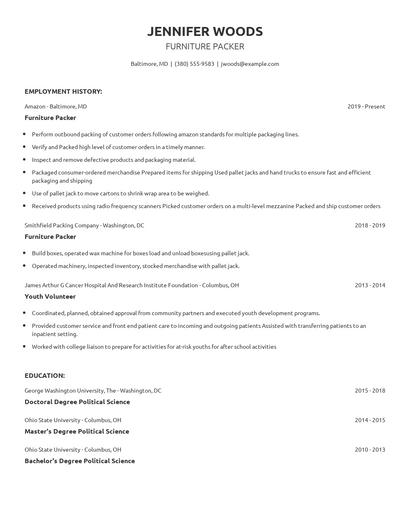Furniture Packer Resume
