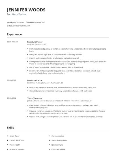 Furniture Packer Resume