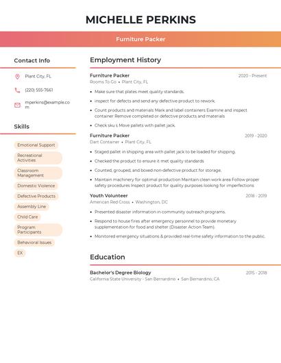 Furniture Packer Resume