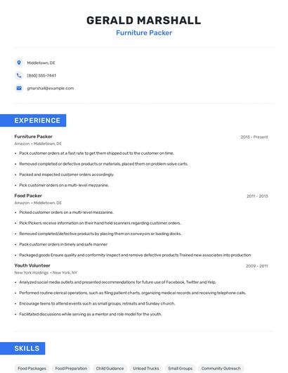 Furniture Packer Resume