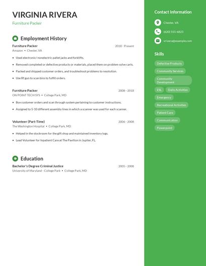 Furniture Packer Resume
