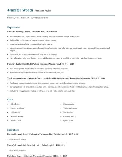 Furniture Packer Resume