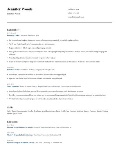 Furniture Packer Resume
