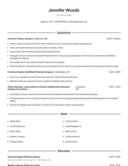 Furniture Packer Resume