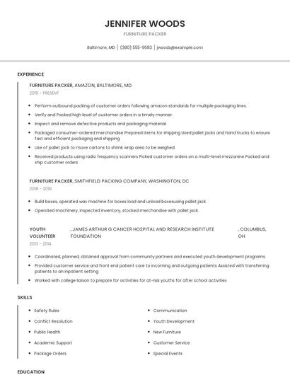 Furniture Packer Resume
