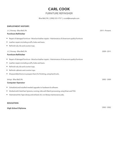 Furniture Refinisher Resume
