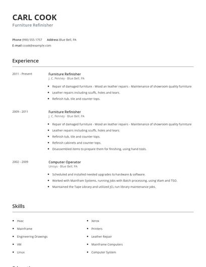 Furniture Refinisher Resume