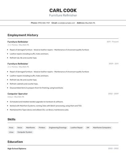 Furniture Refinisher Resume