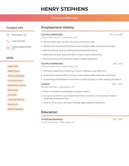 Furniture Refinisher Resume