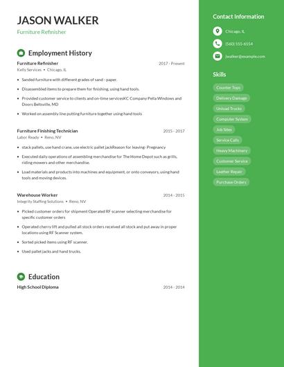 Furniture Refinisher Resume