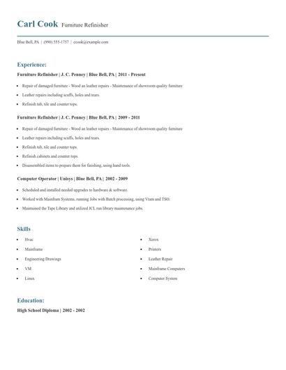 Furniture Refinisher Resume