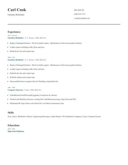 Furniture Refinisher Resume