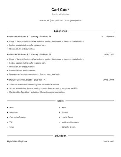 Furniture Refinisher Resume