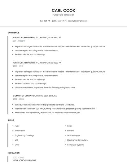Furniture Refinisher Resume
