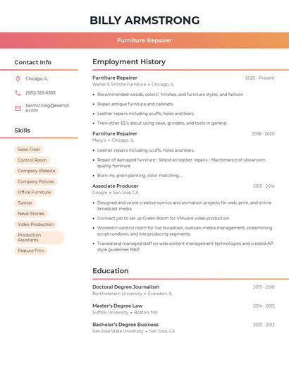 Furniture Repairer Resume