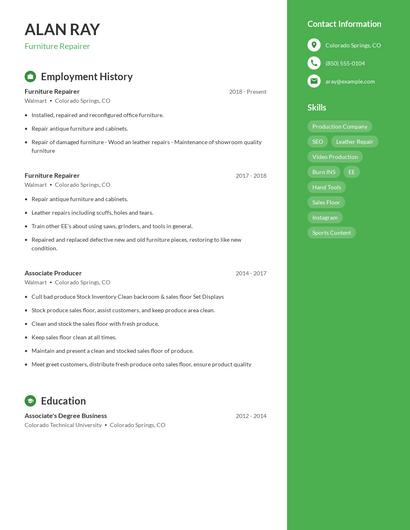 Furniture Repairer Resume