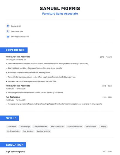 Furniture Sales Associate Resume