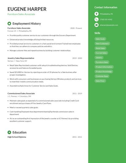 Furniture Sales Associate Resume