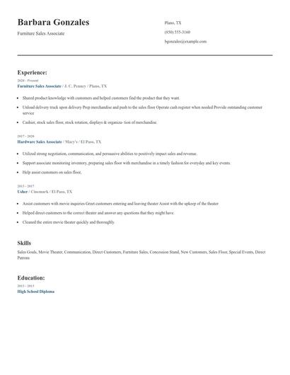 Furniture Sales Associate Resume