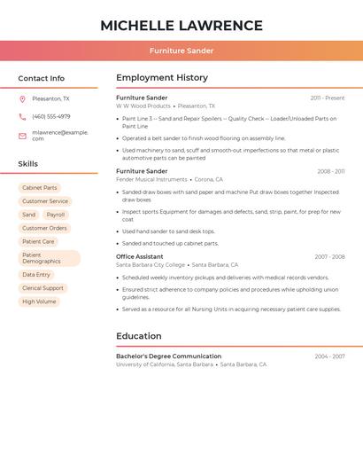 Furniture Sander Resume